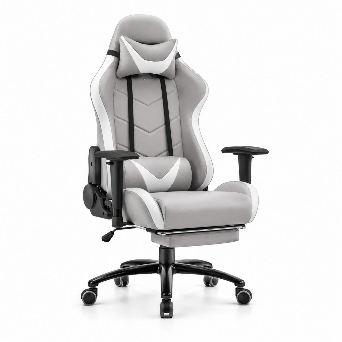 Krzesło gamingowe ergonomiczne skóra PU Szary/Biały