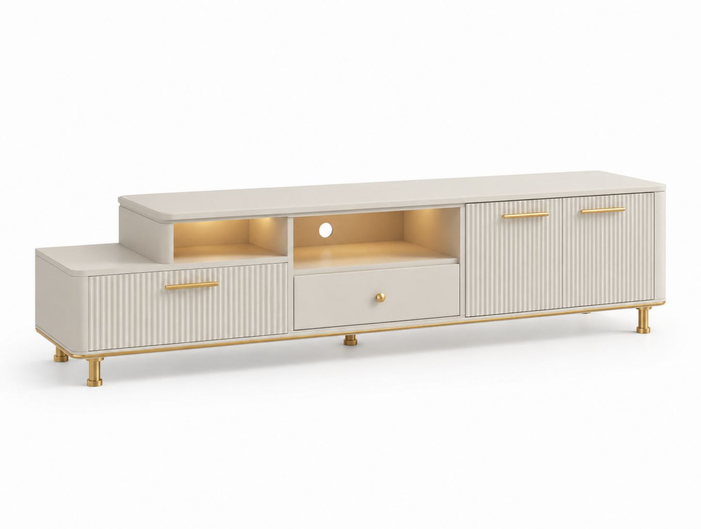 Szafka RTV z materiałów drewnopochodnych z oświetleniem LED Biała 200x45x50 cm