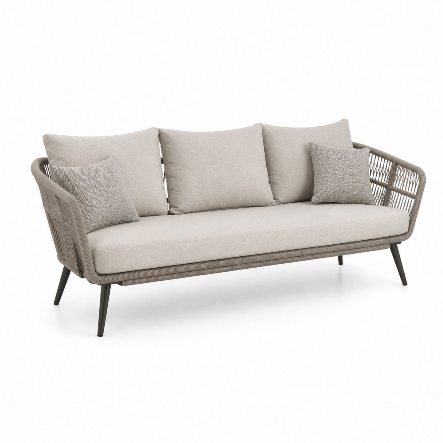Beżowa sofa ogrodowa z poduszkami 200 cm