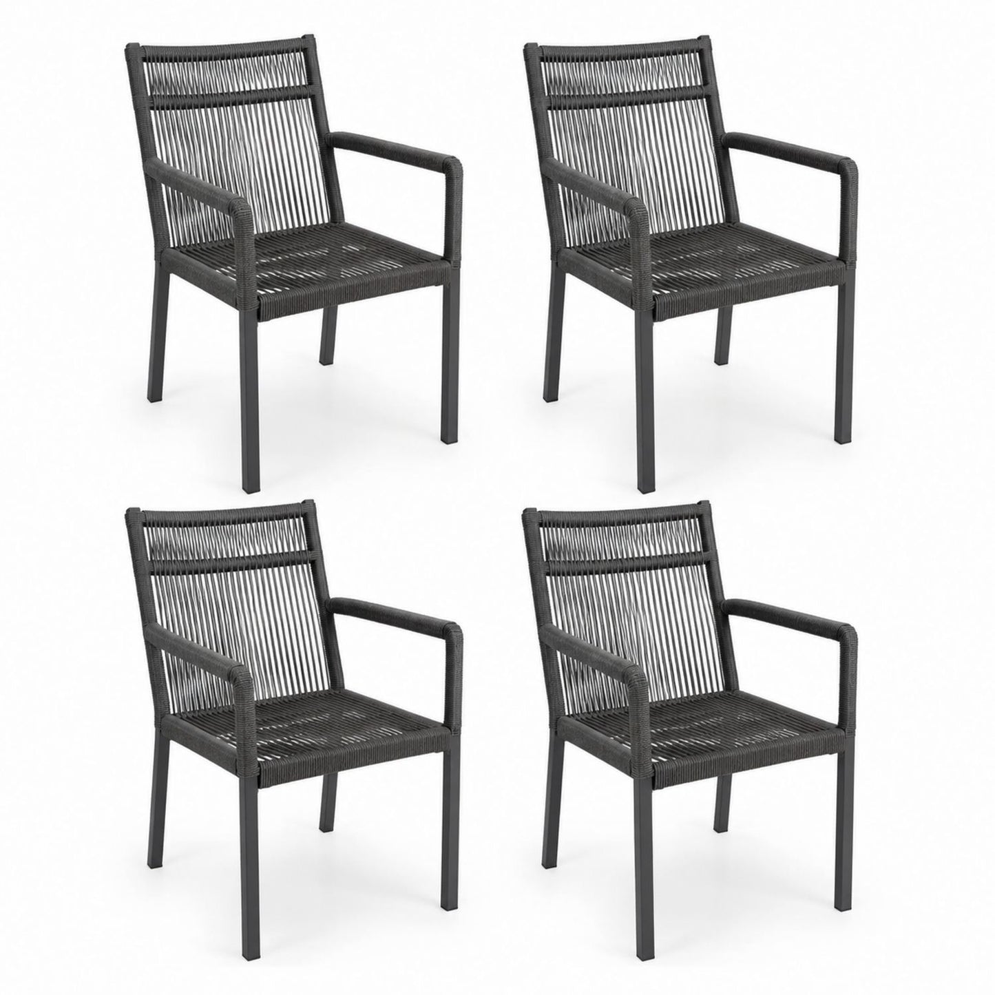 Zestaw 4 krzeseł ogrodowych z ramą aluminiową, antracytowy