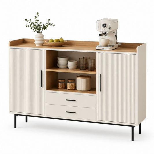 Komoda z płyty MDF i drewna dębowego z półkami i szufladami 150x40x90 cm