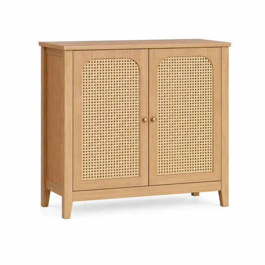 Szafka z drewna i rattanu 90x35x80 cm