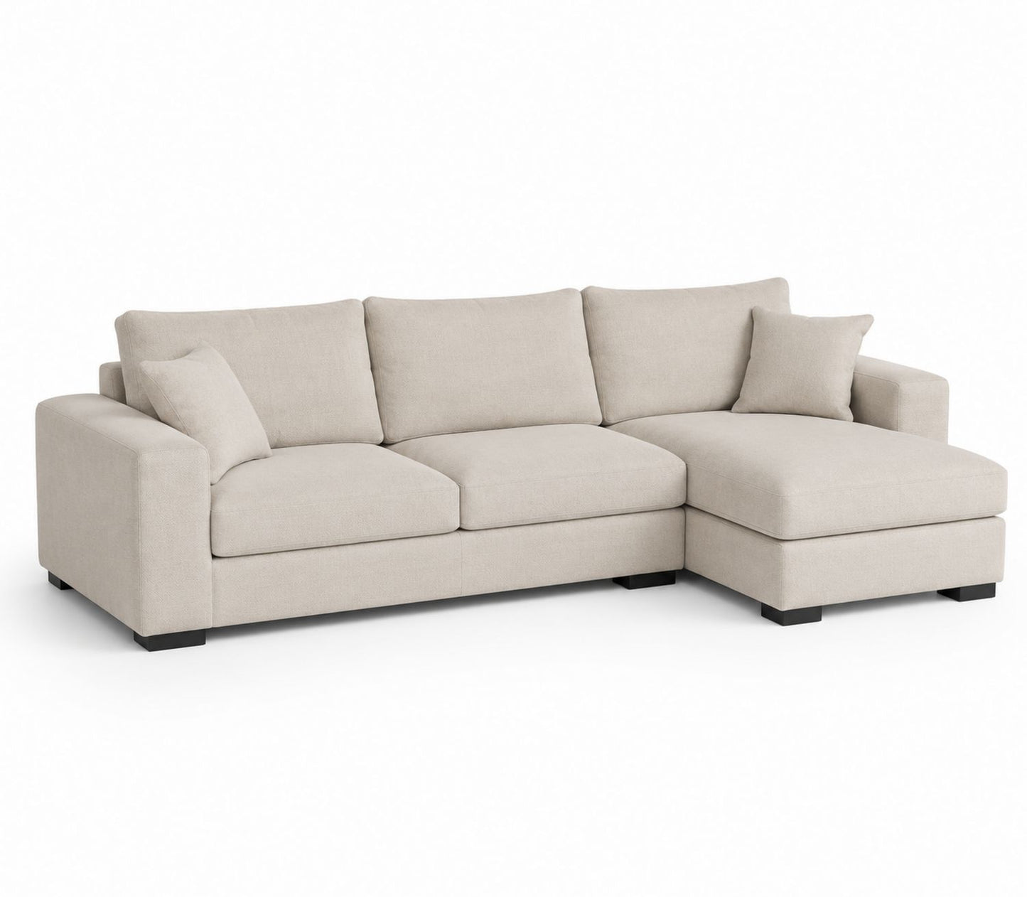 Sofa narożna materiał poliester beżowa z otomana
