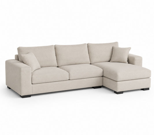 Sofa narożna materiał poliester beżowa z otomana
