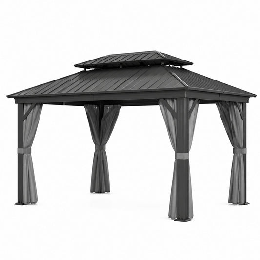 Altana ogrodowa aluminiowa stalowa z poliestru ciemnoszara 360x300 cm