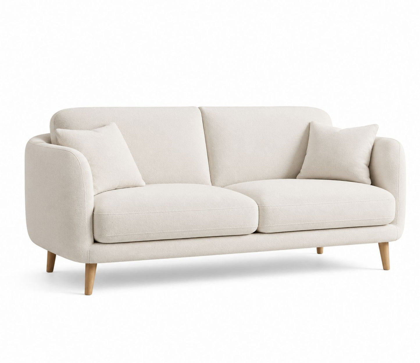 Sofa trzyosobowa z tkaniny beżowej z drewnianymi nogami