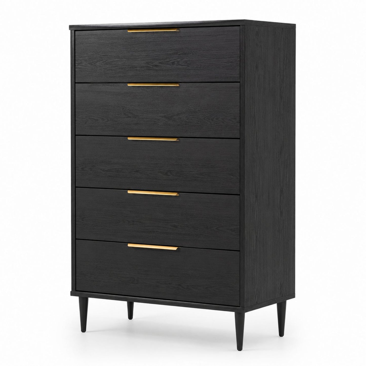 Komoda z 5 szufladami, metalowe uchwyty, czarny