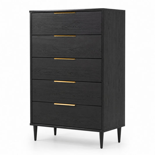Komoda z 5 szufladami, metalowe uchwyty, czarny
