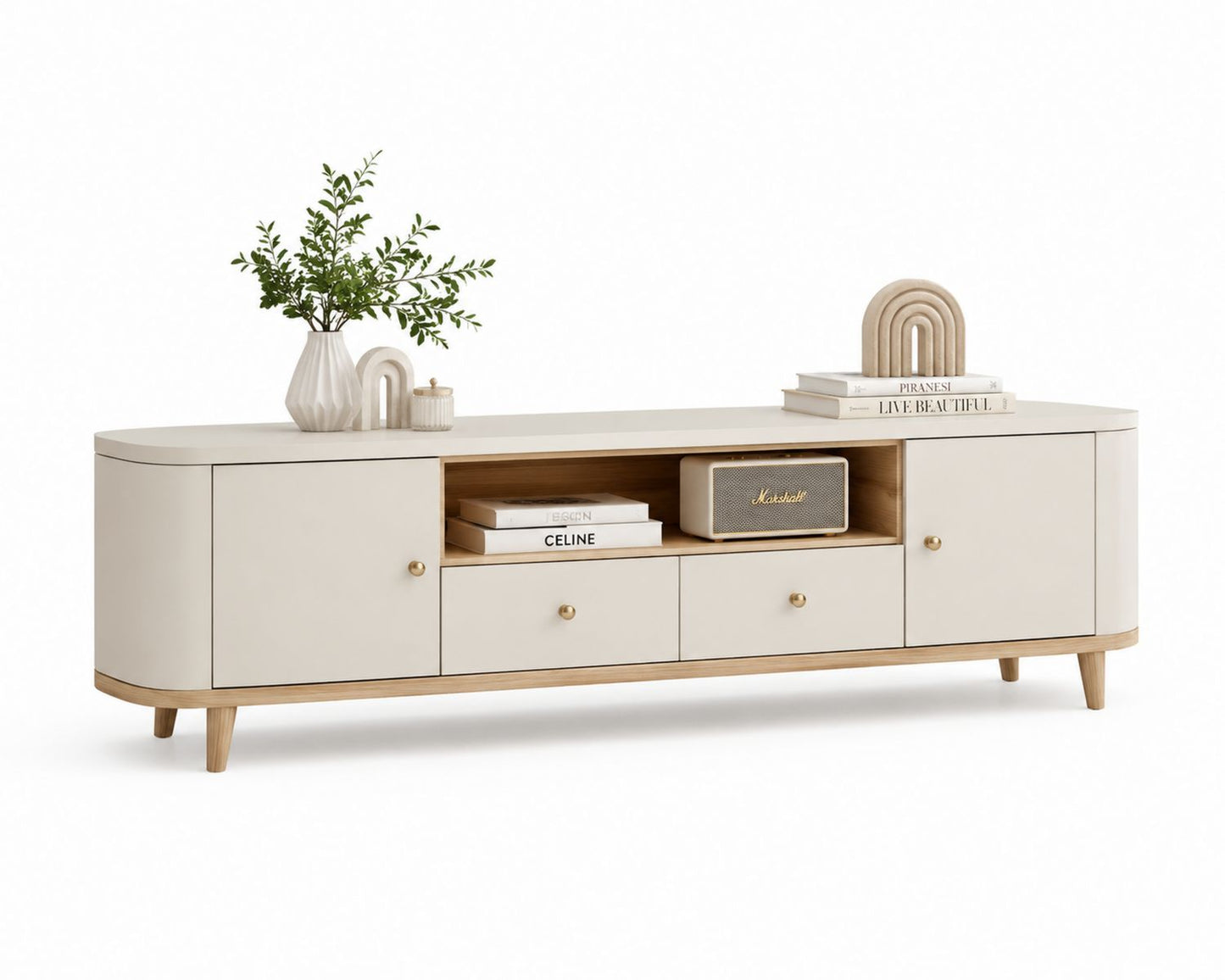 Szafka RTV Owalna MDF i Dąb Biała 200x45x55cm
